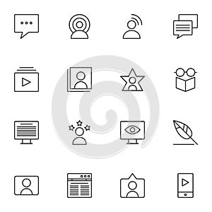 Blogger, influencer line icons set