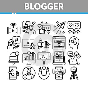 Blogger Internet Social Channel Icons Set Vector