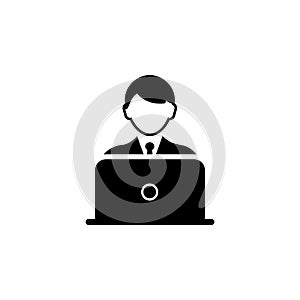 Blogger with laptop icon in black simple design on an isolated background. EPS 10 vector