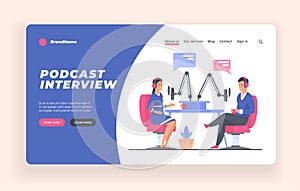 Blogger podcasters streaming concept. Flat vector illustration