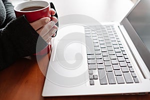 Blogger posting social media woman laptop