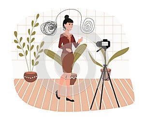 The blogger is a psychologist, a woman analyzes psychological problems for a video blog and takes everything on camera.