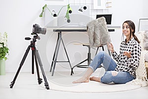 Blogger recording herself photo