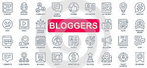 Bloggers concept simple line icons set. Vector pack outline symbols