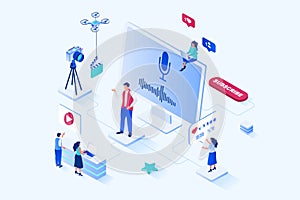 Blogging 3d isometric web design. Vector web illustration