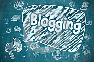 Blogging - Cartoon Illustration on Blue Chalkboard.