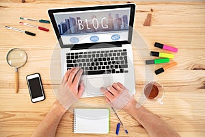 Blogging concept, blogger writing a blog