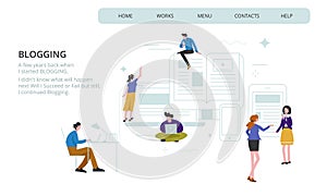 Blogging concept - flat style  characters with gadgets
