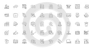 Blogging concept illustration, linear icons, line signs set, vector collection