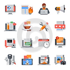 Blogging Flat Icons Set