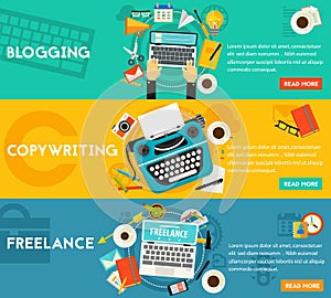 Blogging, Freelance And Copywriting Concept Banners