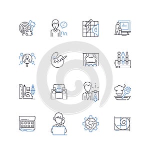 Blogging Genius line icons collection. Creativity, Inspiration, Audience, Engagement, Strategy, Consistency