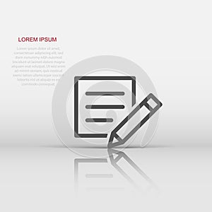 Blogging icon in flat style. Document with pen vector illustration on white isolated background. Content business concept