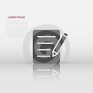 Blogging icon in flat style. Document with pen vector illustration on white isolated background. Content business concept