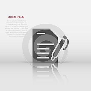 Blogging icon in flat style. Document with pen vector illustration on white isolated background. Content business concept