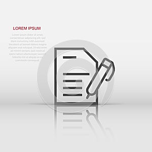 Blogging icon in flat style. Document with pen vector illustration on white isolated background. Content business concept