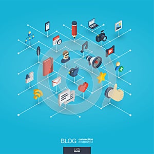 Blogging integrated 3d web icons. Digital network isometric concept.