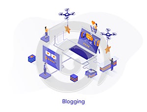 Blogging isometric web banner layout