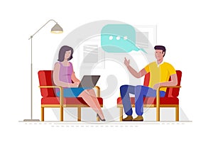 Blogging, live streaming. Interview content for posting on social networks. Cartoon vector illustration