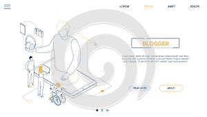 Blogging online - line design style isometric web banner