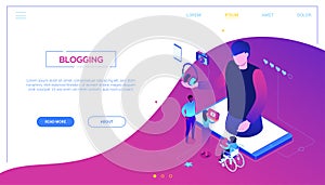 Blogging online - modern colorful isometric vector web banner