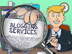Blogging Services through Magnifying Glass. Doodle Design.