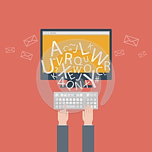 Blogging and writing for website, email. Vector illustration, flat design style with trendy icons