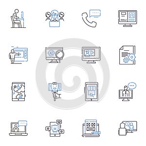 Blogosphere line icons collection. Community, Content, Conversation, Engagement, Influence, Opinion, Readership vector