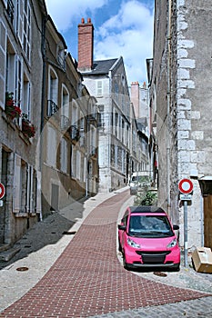 Blois, France:  A narrow medieval street in the old town center