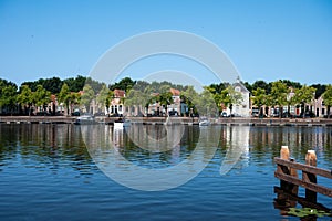 Blokzijl, Overijssel, The Netherlands - Landscape view over the harbor and lake on a hot summer day