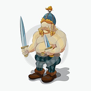 Blond barbarian armed with a sword and knife illustration.