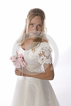 Blond bride with bouquet