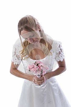 Blond bride in white dress