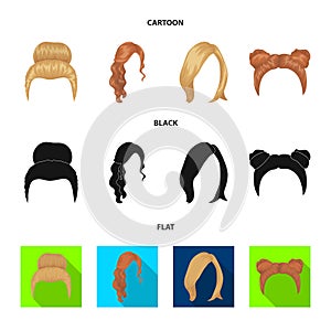 Blond with a bunch, red wavy and other types of hair. Back hair set collection icons in cartoon,black,flat style vector