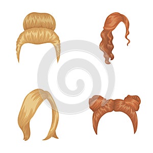 Blond with a bunch, red wavy and other types of hair. Back hair set collection icons in cartoon style vector symbol