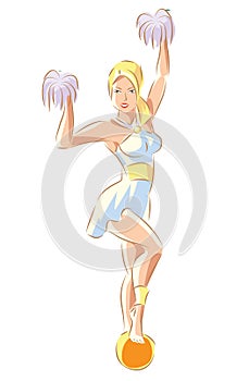 Blond cheerleader with pom poms