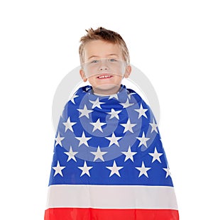 Blond child wrapped on American flag