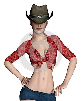 Blond cowgirl with the hat on