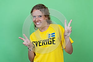 Blond female soccer fan from sweden