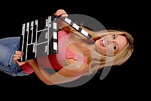 Blond Girl With Cinema Clapboard