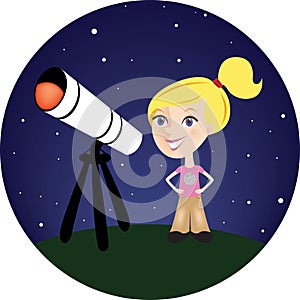 Blond Girl with her Telescope