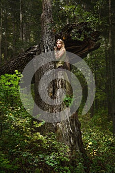 Blond girl in a magic forest