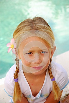 Blond girl with pigtails