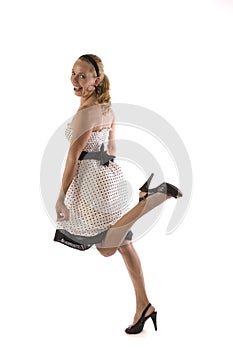 Blond girl in polka dot dress
