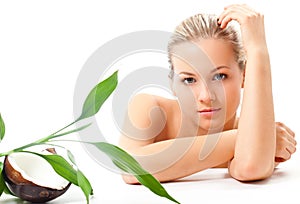 Blond girl portrait, spa and cosmetics theme