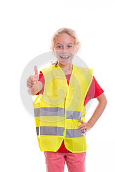 Blond girl with reflective vest