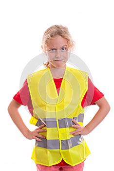Blond girl with reflective vest