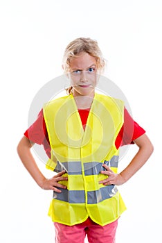 Blond girl with reflective vest