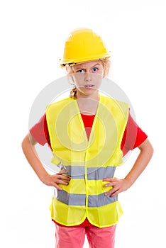 Blond girl with reflective vest and helmet