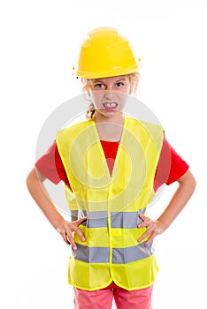Blond girl with reflective vest and helmet